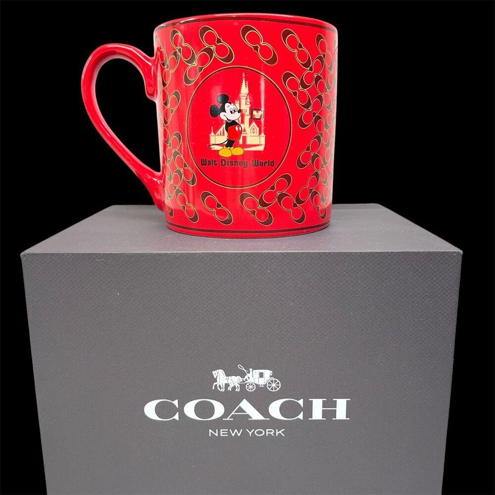 Disney Coach Mickey Mouse Ceramic Coffee Mug Cup with Box Red Castle Disneyana